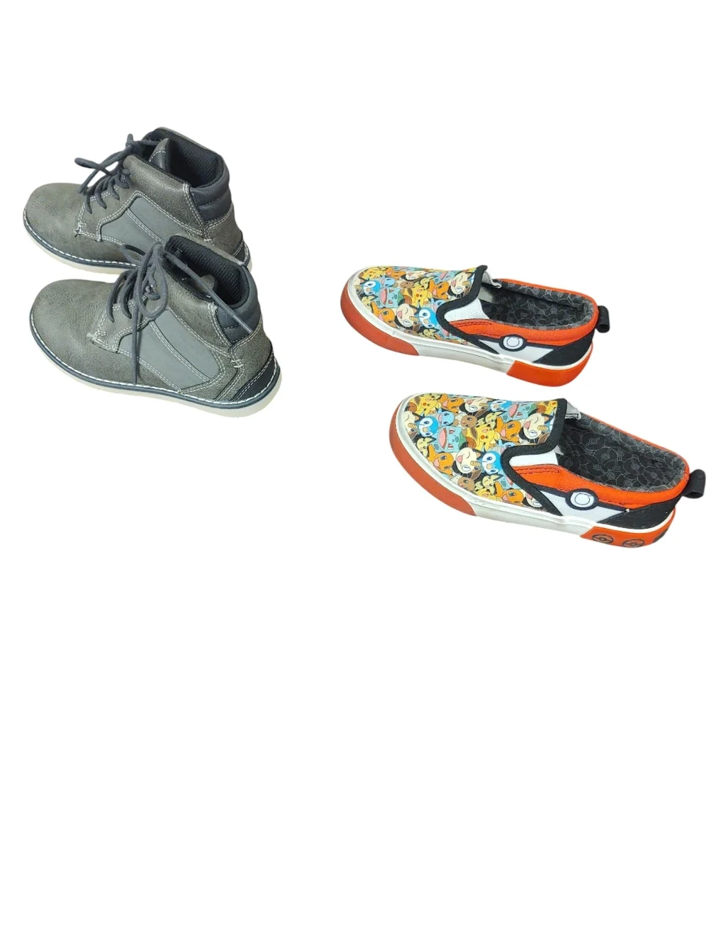 Bundle Of Boys Gray Lace-Up Boots & Pokemon Slip-On Sneakers Size 13